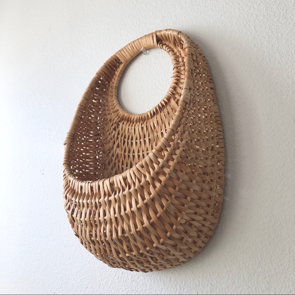 🦚 VINTAGE Wicker Wall Pocket Plant Oval Basket - Picture 3 of 11